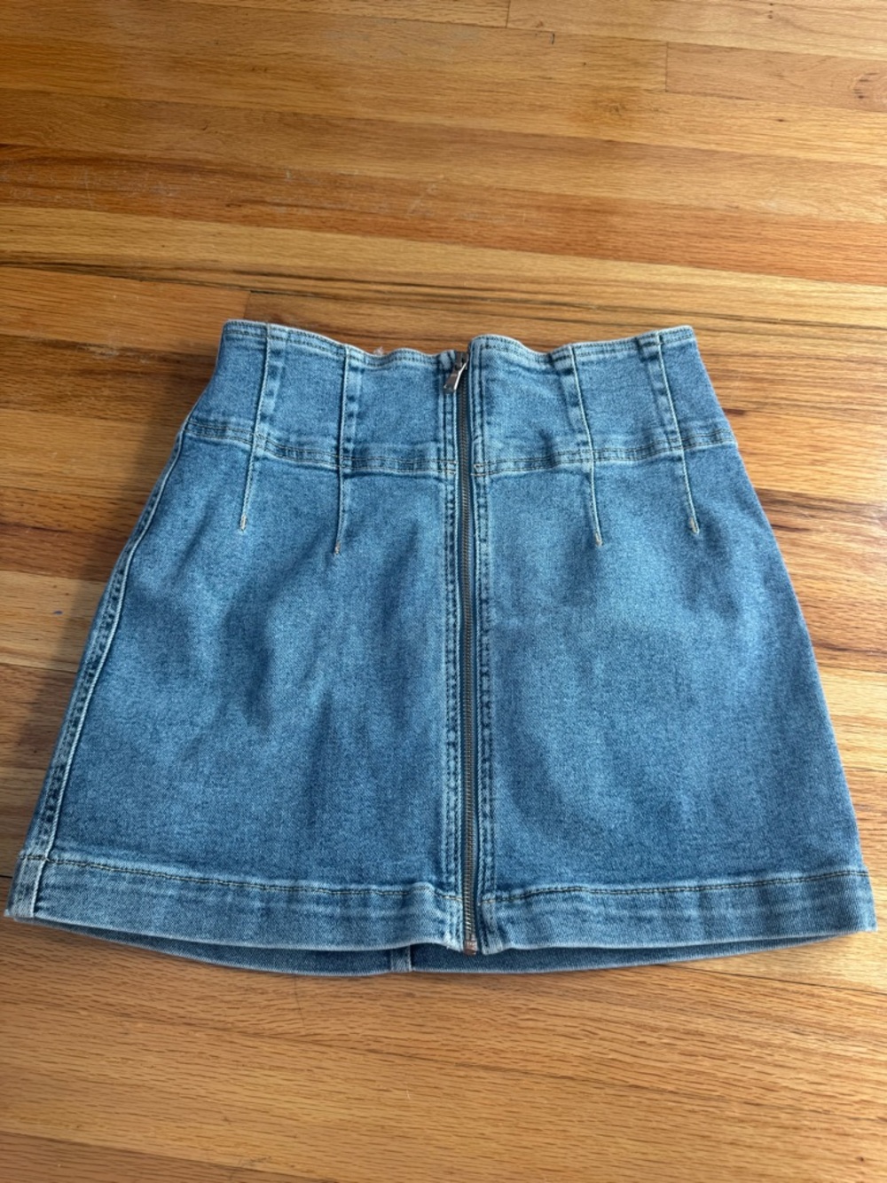 We The Free Light Blue Denim High-Waist Mini Skirt with Front Zip